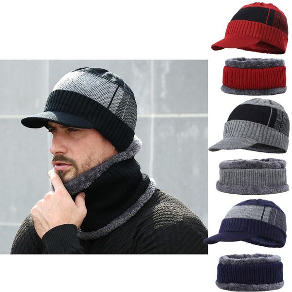 

hats, scarves & gloves sets fashion mens winter warm knitted beanies hats with bib scarf 2pcs bonnet beanie cap outdoor riding set, Blue;gray