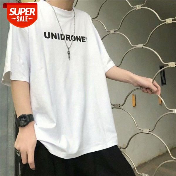 

short-sleeved t-shirt male harajuku style handsome personality fashion loose wild half-sleeved couple men and women #5n82, White;black
