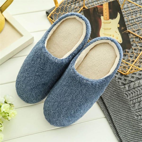 

men winter slippers warm home plush soft slipper indoors anti-slip floor bedroom shoes male house with fur a40, Black