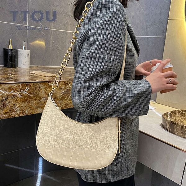 

alligator pattern half-moon dign saddle pu leather crossbody bags for women simple ladi chain trend armpit shoulder handbags