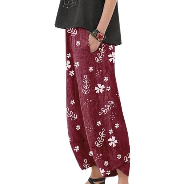 

vatinge printed womens pants large size elastic high waist loose capris trousers pockets ankle-length straight women's &, Black;white
