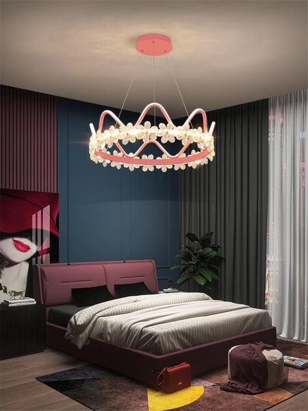 

ceiling lights crystal crown pink girl bedroom light luxury children's room lamp dining lighting led art deco lamps