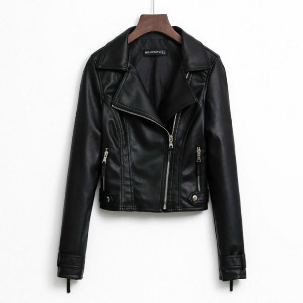 

women's leather & faux 2021 fashion women smooth motorcycle jackets ladies long sleeve autumn winter biker streetwear black pink coat