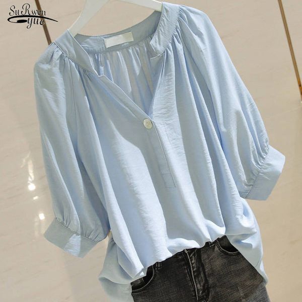 

summer short sleeve solid color elegant chiffon blouse women korean loose plus size 4xl simple ladies' 9450 50 210427, White