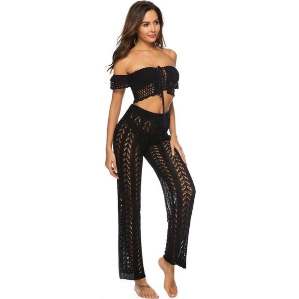 

women's pants & capris 2021 summer fashion european and american hollow loose wide holiday beach woven casual women, Black;white