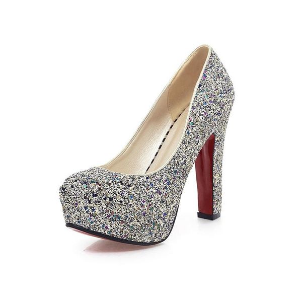 

dress shoes 2021 spring autumn fashion bling women pumps shallow mouth round head high heels platform wedding party shoe 701, Black