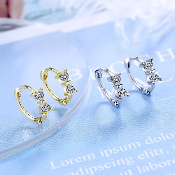 

hoop & huggie women's fashion lovely simple bowknot earrings heart zircon stone thin hoops tiny earring piercing cartilage jewelry, Golden;silver