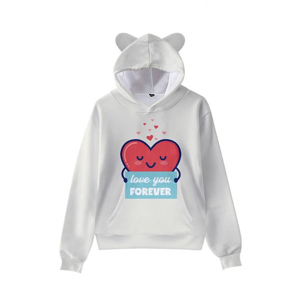 

White little love cute boy girl clothes hooded 3D printing hooded sweater tops autumn early winter ears hooded pullover, Black