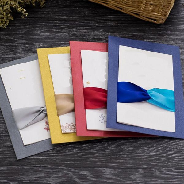 

greeting cards 20 pcs/lot elegant folding ribbon invitation house moving birthday party wedding card blank inside page