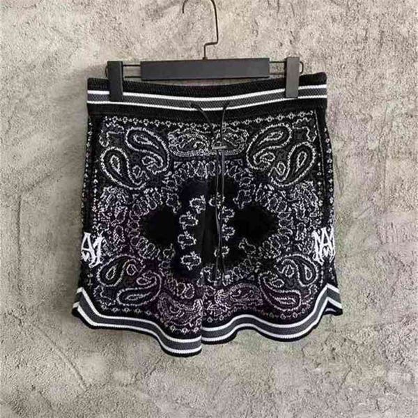 

men cotton cashmere knit paisley shorts 210716, White;black