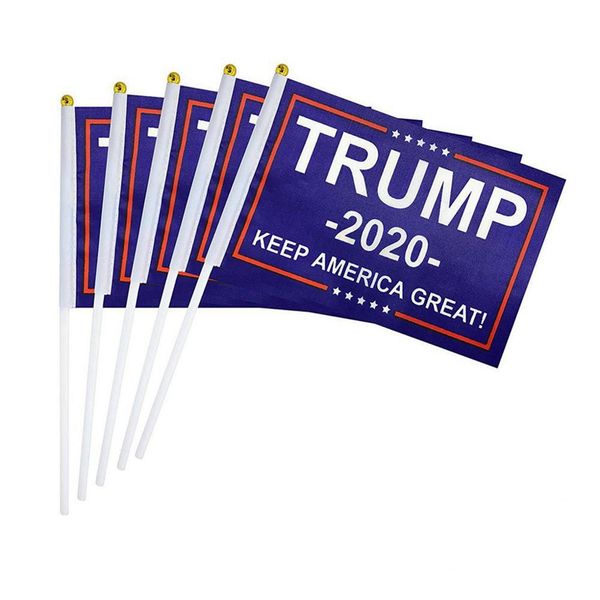 Handgehaltene Trump 2020-Flagge, Banner, Trump-Mini-Flagge mit Stock, Keep America Great President, Wahl, USA-Flagge, Party-Dekoration, DBC VT0638