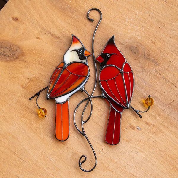 

mini stained bird window hanging decoration acrylic tags with metal chain colorful birds ornaments wind chimes garden home decor decorations