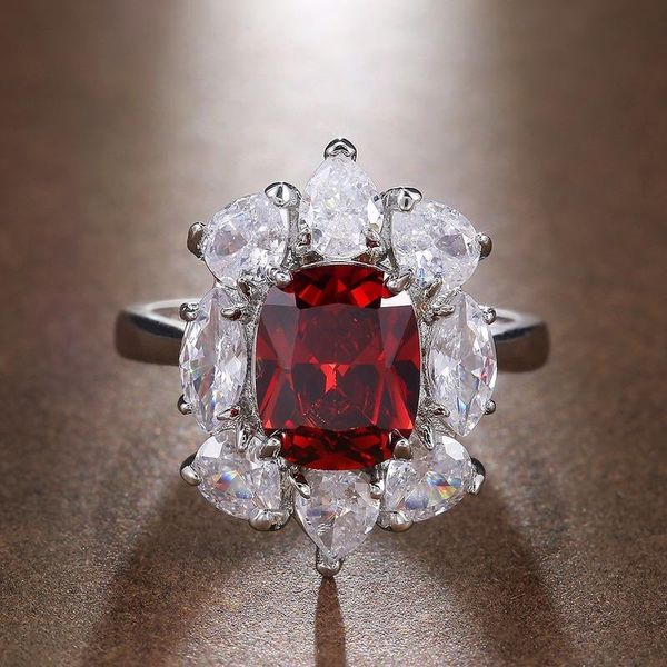 

cluster rings caoshi noble bridal wedding inlaid big red cubic zirconia elegant accessories anniversary gift trendy jewelry for women, Golden;silver