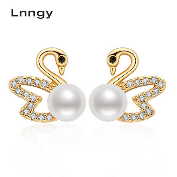 

exquisite swan earrings 100% natural freshwater pearl vintage stud prevent allergy personality women earring gift 210628, Golden;silver