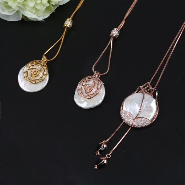 

pendant necklaces fashion 26-27mm white color coin shape freshwater pearl necklace for women, Silver