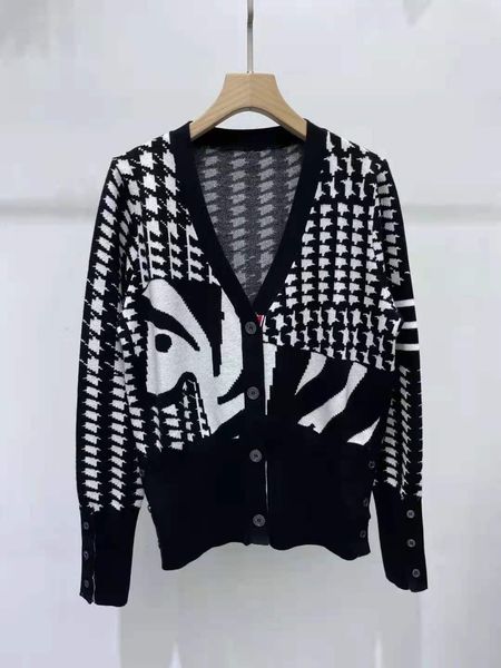 

70% off 2021 autumn and winter new four bar tb color matching stripe zebra pattern jacquard sweater knitted cardigan thick coat, White;black