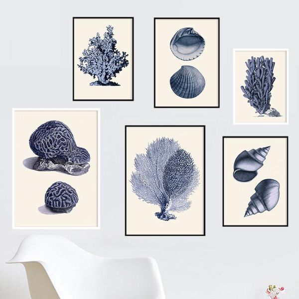 

shell conch coral tree vintage ocean fossils wall art canvas painting nordic posters& prints pictures for living room decor paintings