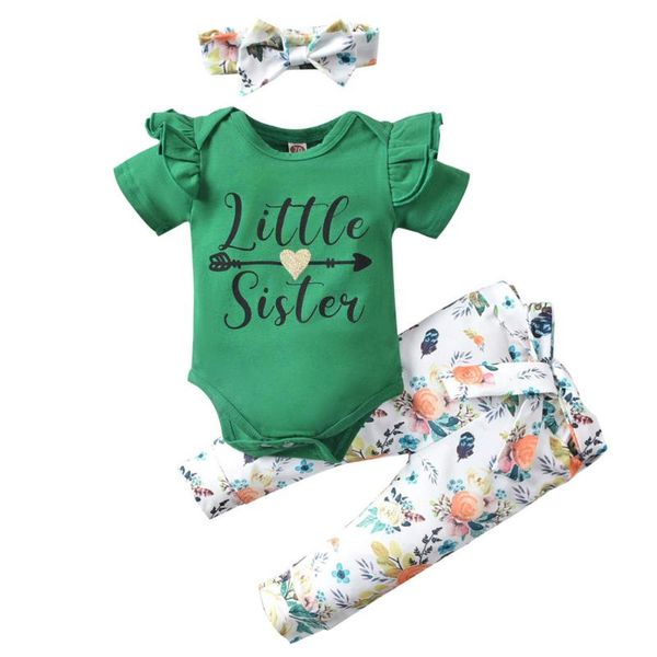 

clothing sets born baby girl clothes set summer fashion ruffle short sleeves romper floral pants headband 3pcs infant outfit d30, White