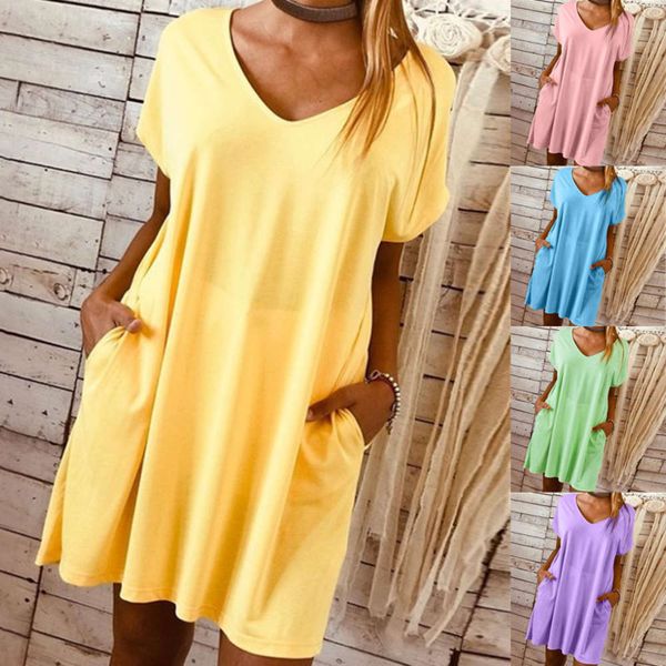 

2020 short sleeve large size solid dress women's, Black;gray