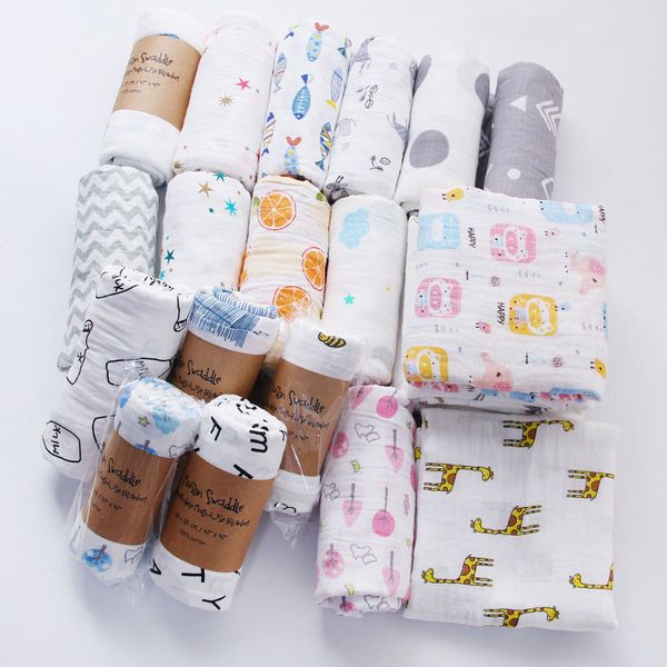 

infant muslin double layer blanket baby swaddle wrap stroller cover boys girls cartoon crawling beach batch towels z3020
