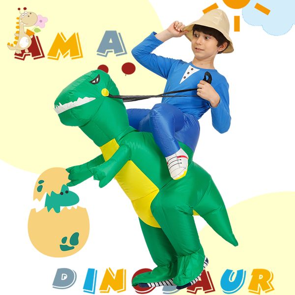 

mascot doll costume green anime dinosaur inflatable costumes halloween costume t-rex dino party disfraz purim suit for kids 60-190cm, Red;yellow