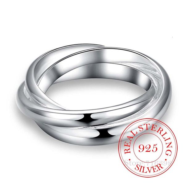 

925 sterling jewelry three circles couple's wedding silver rings for women men new beautiful fashion anel de prata bijoux, Golden;silver