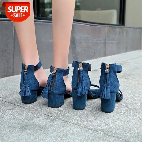 

high heels ankle strap sandals women new summer shoes woman fashion suede open toe riband square heel party female #kf6b, Black