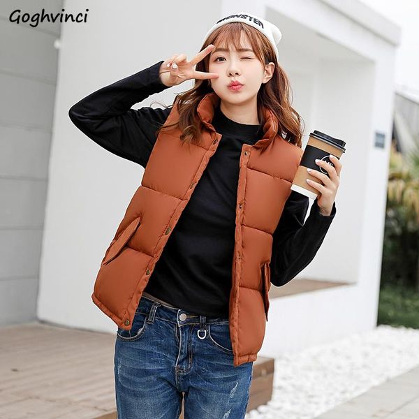 

women's vests women autumn winter down vest button chic pockets light solid stand-collar sleeveless females wasitcoats harajuku simple, Black;white