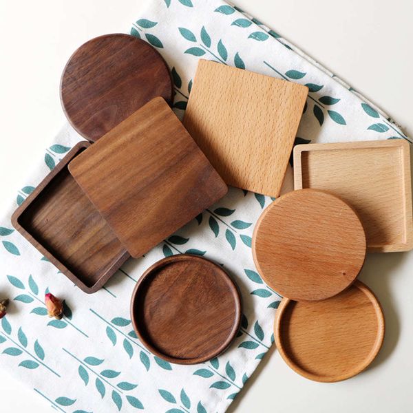 

beech coaster wooden cover square round coffee meal bamboo tea