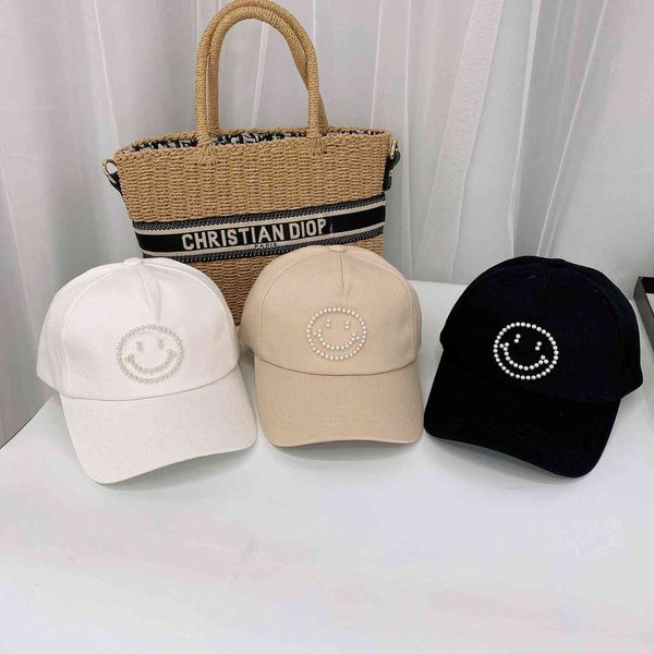 

factory wholesale 50% off 2021 early autumn new cap children's fashion versatile pearl smiling face baseball small fresh soft sister du, Blue;gray