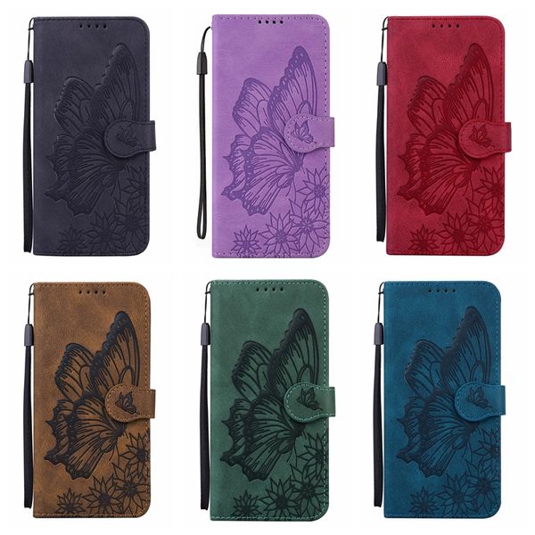 3D Butterfly Casos de Carteira de Couro para Samsung Galaxy S22 Ultra Plus A13 A33 A53 M52 Xiaomi 11t Pro 11 Lite Impressão Retro Impressão Animal Suporte Animal Flip Cover Capa Telefone Bolsa