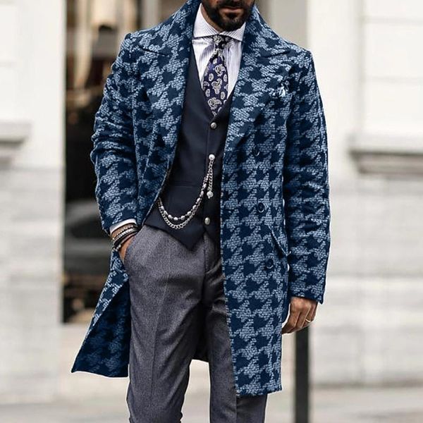 

men's jackets autumn&winter fashion printed long sleeved turn-down collar trench windproof coats casual outdoor warm overcoat, Black;brown