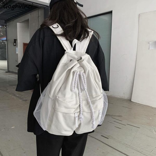 

backpack backpacks women canvas mesh drawstring solid harajuku leisure travel bags all-match retro modern student ulzzang