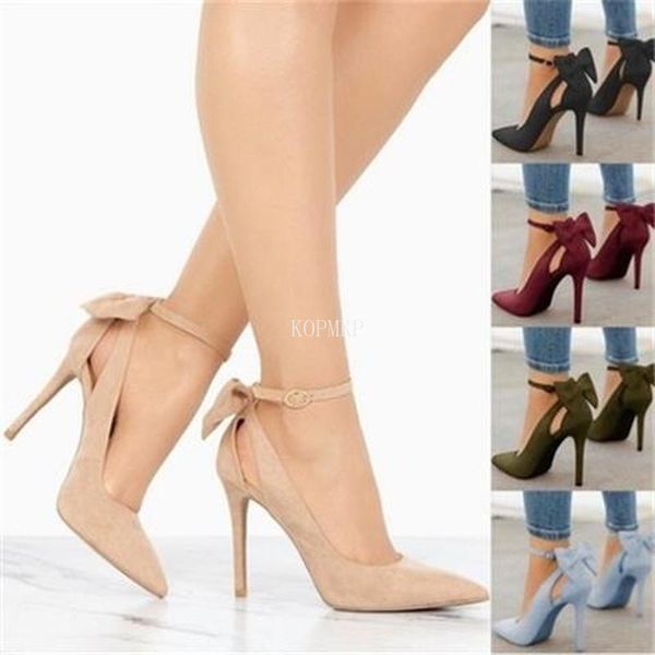 

dress shoes spring 2022 fashion vintage buckle suede high heels woman bowknot pointed toe wedding zapatos mujer, Black