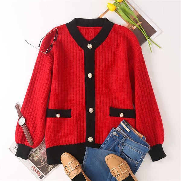 

hsa v-neck line striped women sweater metal button cardigan sweater loose-fit laziness graceful knitted coat thick 210716, White;black