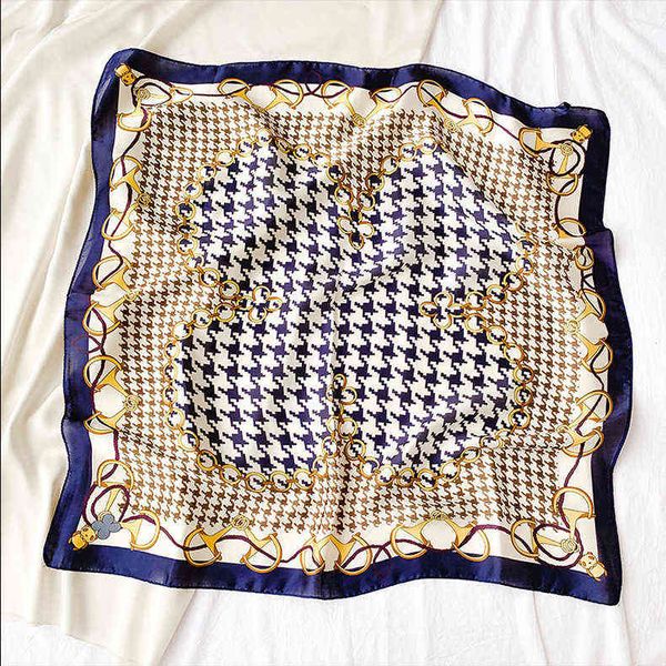 

70x70 spring new silk french retro silk scarf fashion women's silk satin chiffon hijab square scarf can be wholesale y1108, Blue;gray