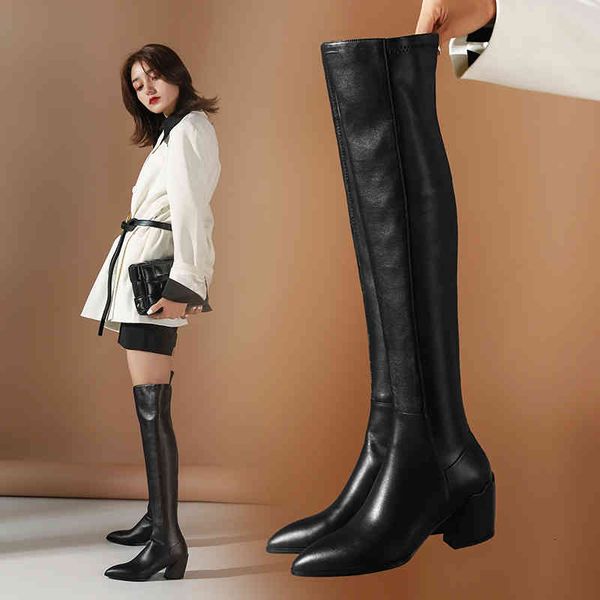 

boots genuine leather boots, zipper shoes on the round knee fx9l, Black