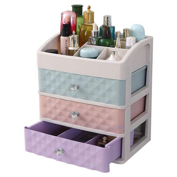 

three layer makeup organizer drawer cosmetic jewelry storage box desklipstick nail oil container beauty make up case bags & cases