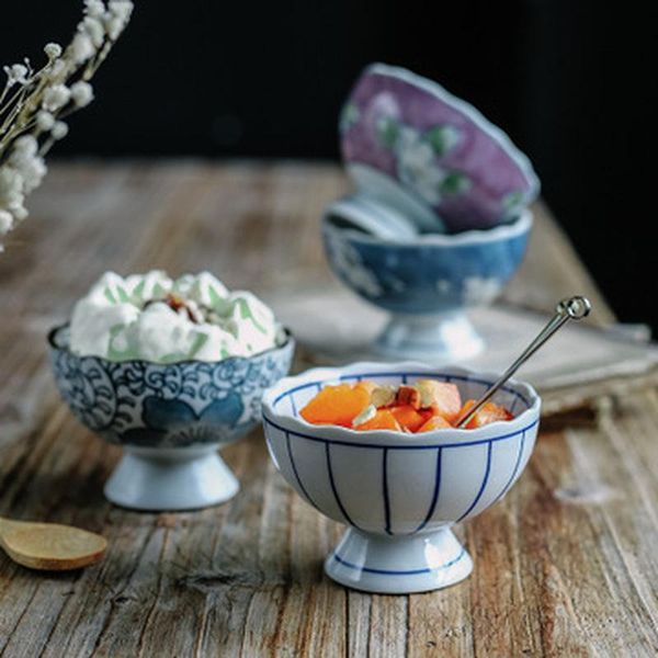 

bowls japanese flower line creative tall ceramic bowl restaurant kitchen household bone china high multi-purpose tableware