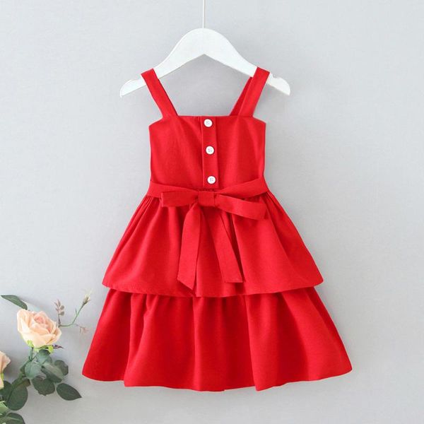 

tiered girls dresses red ruffles children for button girl sling summer dress cute casual clothes costume kids 2021 girl's, Red;yellow