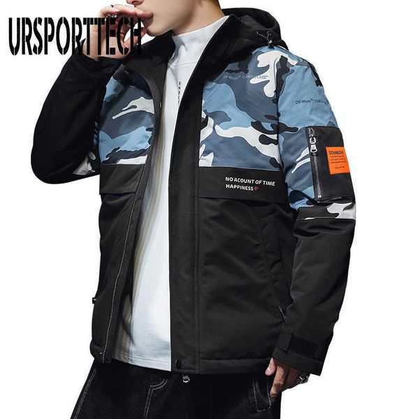 

winter camouflage jacket men parka cotton padded puffer jackets men fashion zipper up hooded outerwear coats 210528, Black