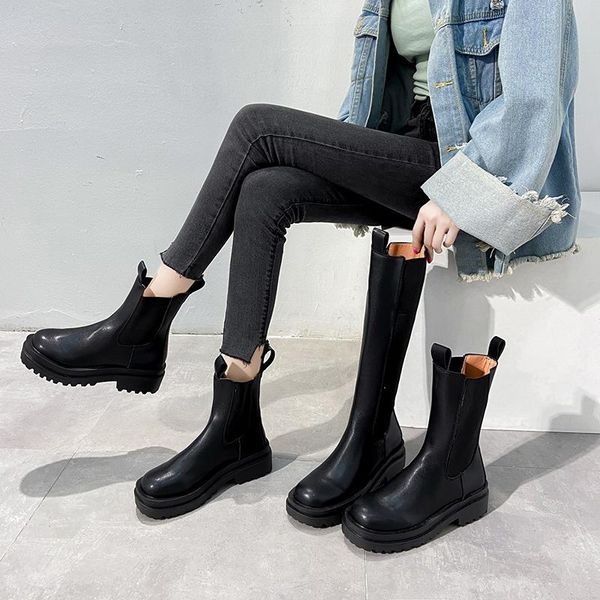 

boots british style women's 2021 autumn and winter black short middle high