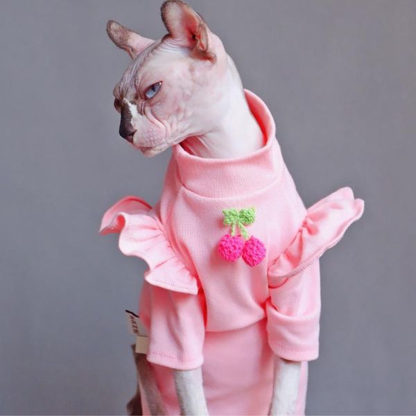 

cat costumes sphinx devon rex hairless clothes bubble flying sleeve strawberry clothing for cats summer air conditioning breathable cute