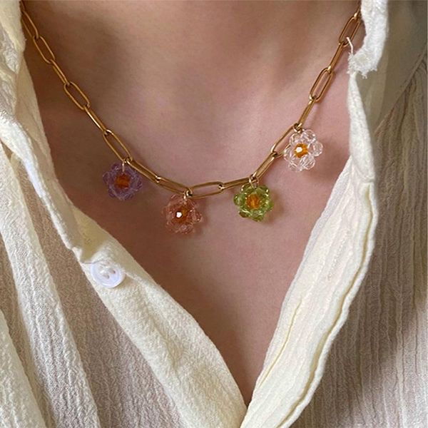 

chokers vintage mutilcolor flower choker necklace metal chain daisy collar clavicle party boho fashion jewelry gift dropship, Golden;silver
