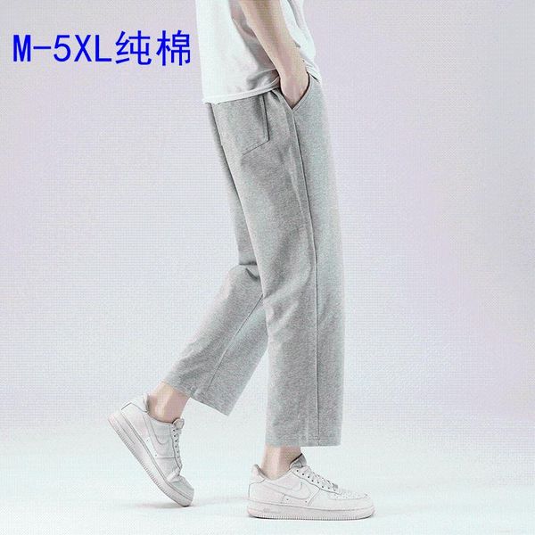 

men's pants casual summer cotton straight cropped trousers thin section loose large running sports, Black