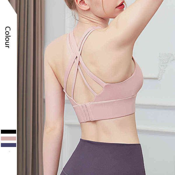 

women's tanks camis sports bra cross shoulder strap back buckle yoga running fitns underwear, White
