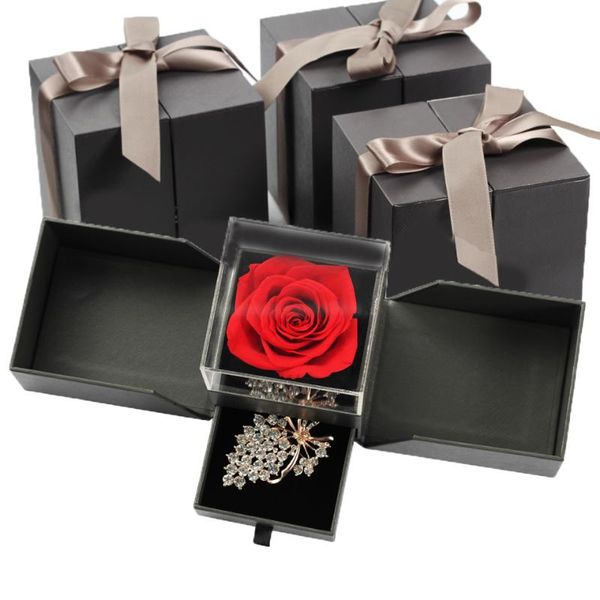 

decorative flowers & wreaths ring box necklace jewelry holder paper real rose immortal flower wedding valentine's day birthday gift