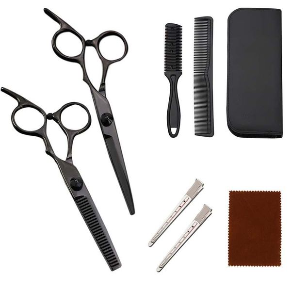 

hair scissors set with bag cutting thinning comb clips shears cleaning cloth tools