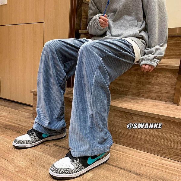 

men's pants autumn winter folds trousers korean casual men fashion loose straight-leg streetwear wide-leg, Black