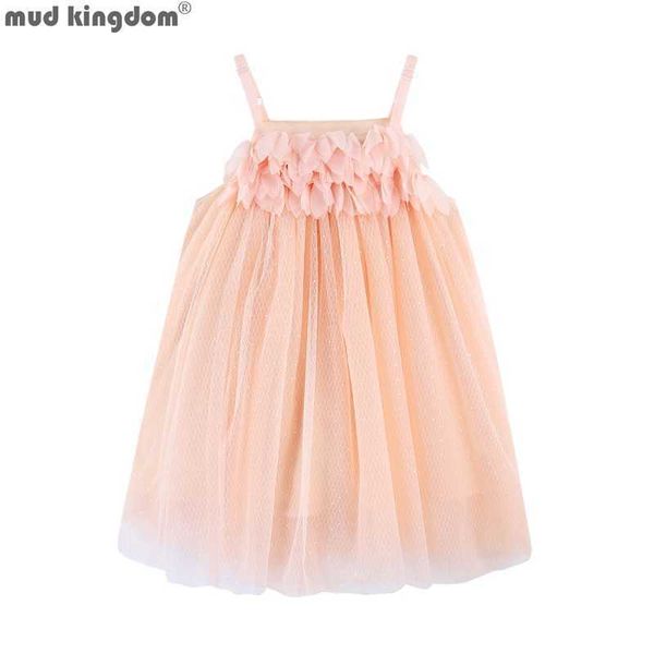 Mudkingdom Ombro Frio Girl Estraphpy Dress Blush Sparkle Flower para Girls Strap Vestidos Tule Fluffy Criança Verão Roupas 210615